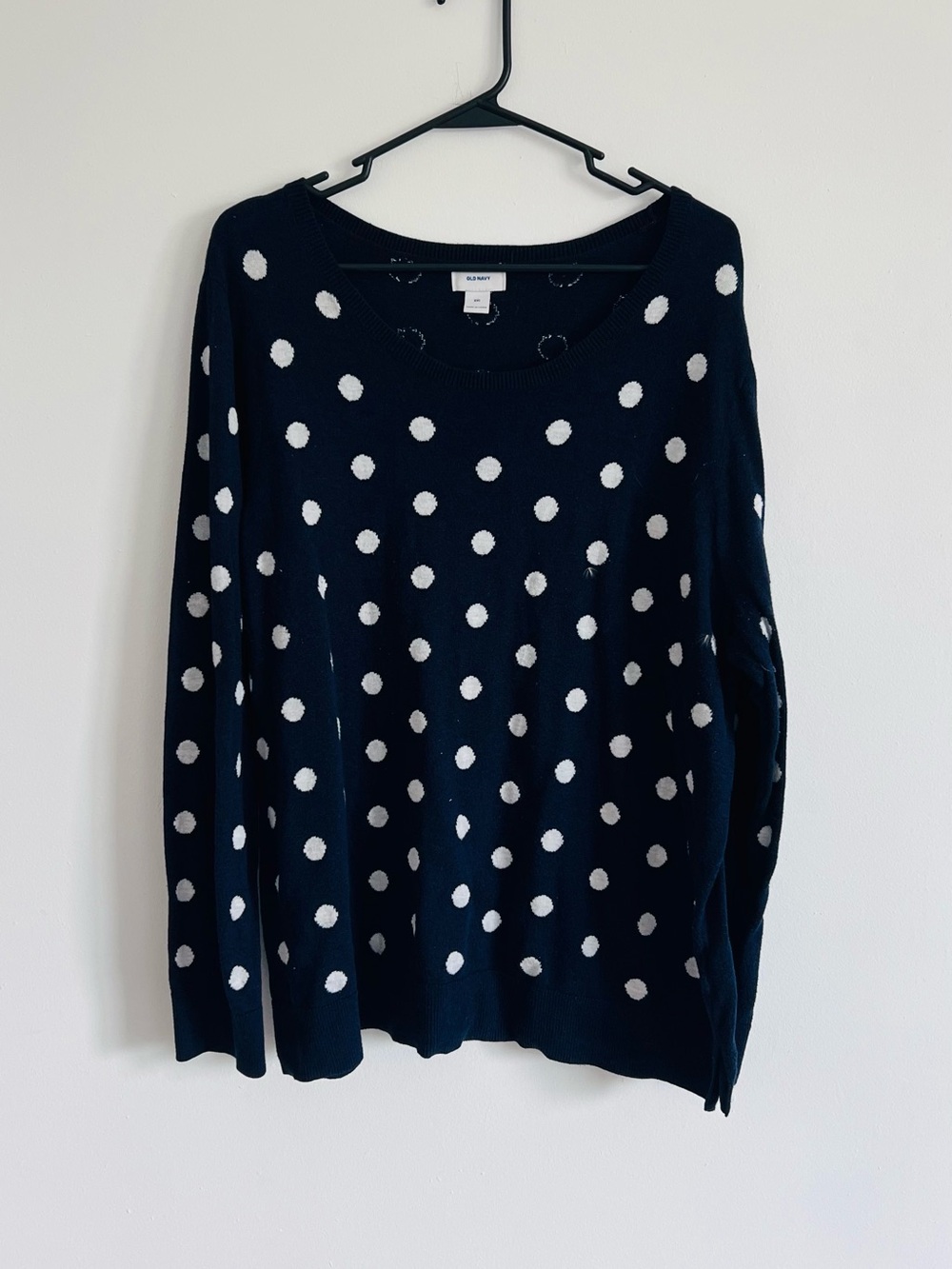 Old Navy Navy and White Polka Dot Crewneck Sweater